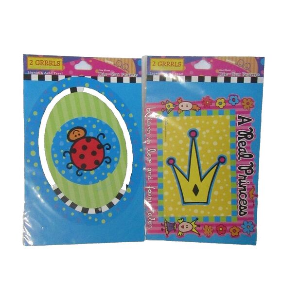 2 GRRRLS Y2K Scrapbooking Die-Cut Frames Ladybug Real Princess Girly Crafts NOS - Picture 1 of 10